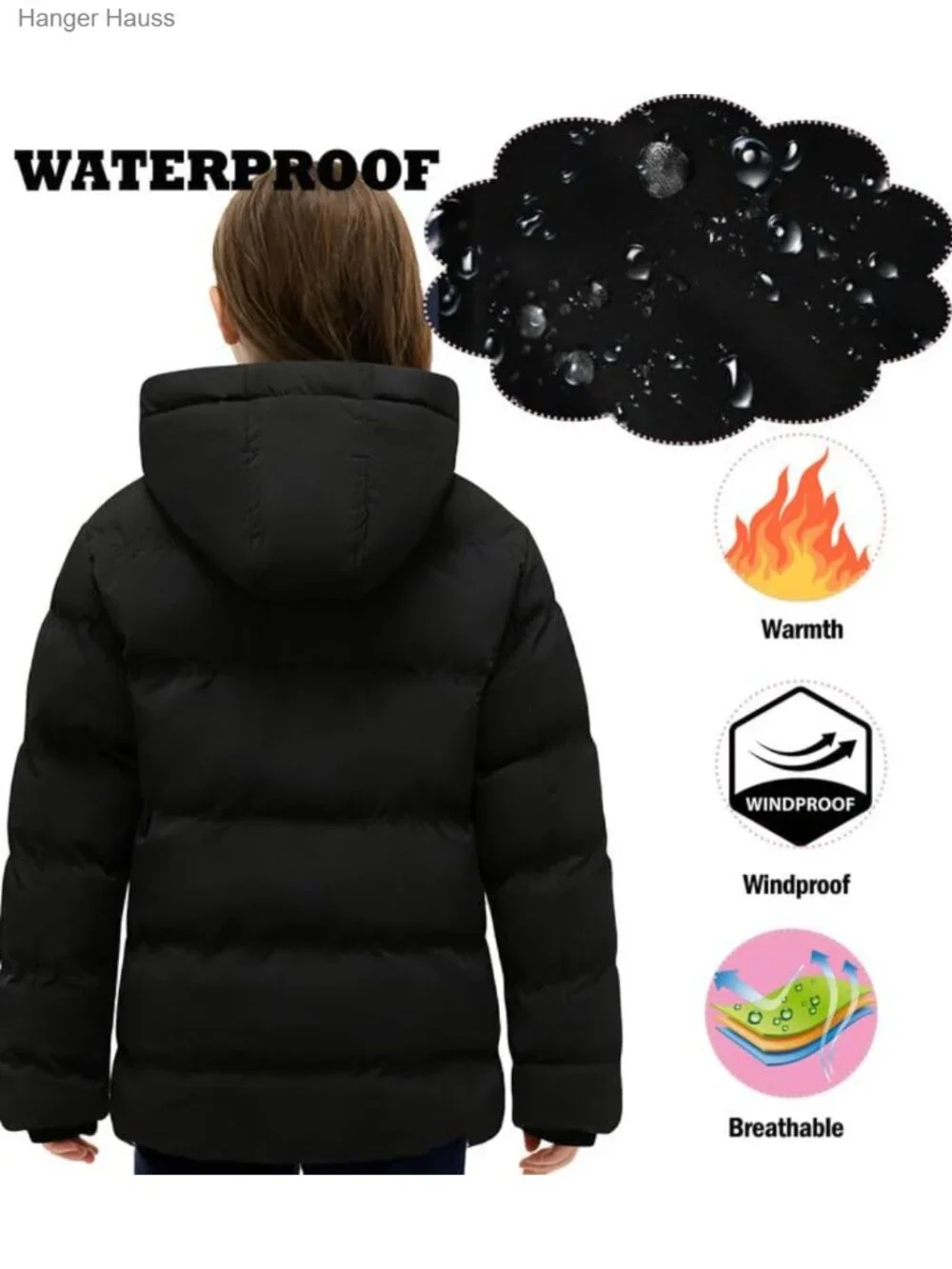Quilted Puffer Winter Coat for Girls, Windproof Water Resistant Insulated Jacket